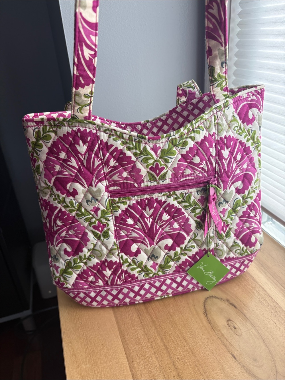 Vera Bradley Floral Quilted Julep Tulip Bucket Tote with NWT Purrple Green